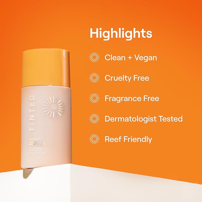 Live Tinted Hueguard Glotion Mineral Tinted Sunscreen For Face SPF 50 – Lightweight Fragrance-Free Sunscreen – Hydrating & Brightening – Clean & Vegan Primer With SPF - Medium Deep .5 FL Oz