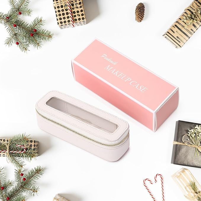 Pinkmik Makeup Brush Bag Slim Clear Makeup Bag Transparent Travel Cosmetic Case & Toiletry Bag with Zipper Small Beatuy Makeup Bag Purse Organizer for Women (White, SLIM)