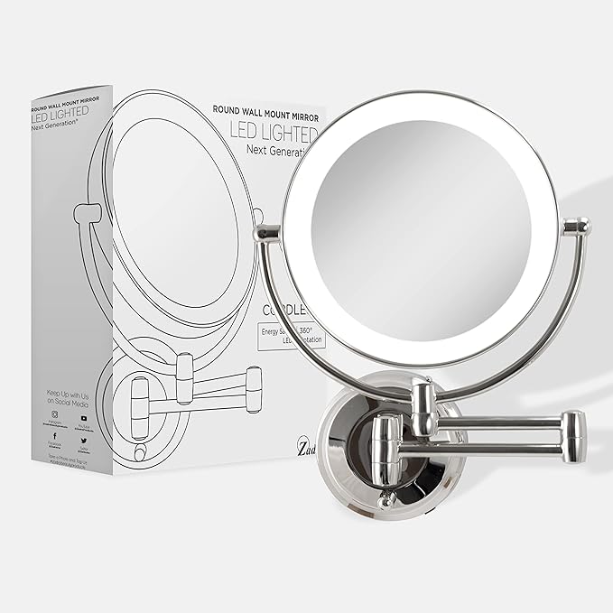 Zadro 11" LED Wall Mounted Makeup Mirror 5X/1X Shaving Mirror Plug in or Battery Operated Vanity Mirrors for Wall (Large | 5X/1X | 11" x 14.5", Chrome)