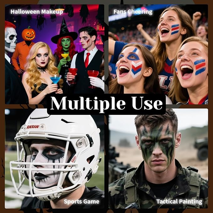 Black Orange Face Body Paint Stick Set with Translucent Setting Powder and Sponges, Professional Full Coverage Face Painting for Adults Halloween Cosplay SFX Tiger Pumpkin Clown Makeup