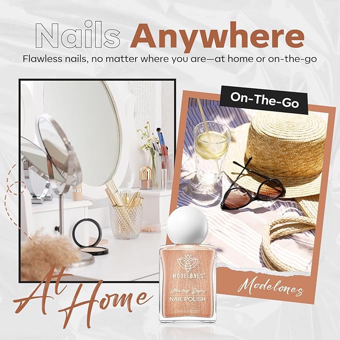 modelones Bronze Brown Nail Polish, 15 ml Metallic Brown Glitter Quick Dry Nail Lacquer Strengthener Long Last Shine Fingernail Toe Nail Art DIY Home Travel Manicure Gift for Women Girls 0.5 Fl Oz