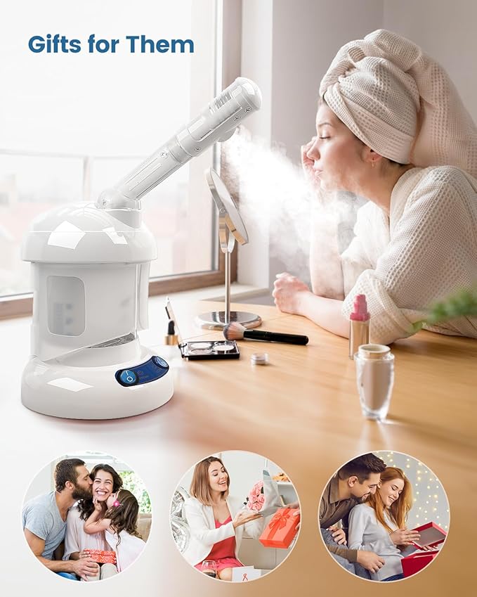 Tabletop Facial Steamer - Kingsteam Nano Ionic Face Steamer with 360° Rotating Arm, Moisturize, Remove Blackheads, Portable Facial Steamer for Home Facial Spa or Beauty Salon, White