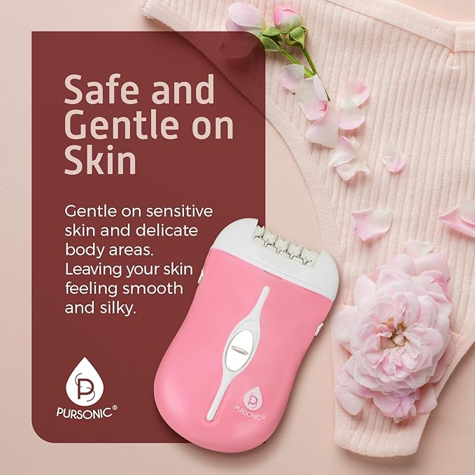 Pursonic Fe120P Cordless Epilator with 40 Tweezers - Rechargeable 2 Speed Epilators Hair Removal for Women - Compact Hair Removal Device for Arms, Legs, Underarms & Bikini Area (Pink)