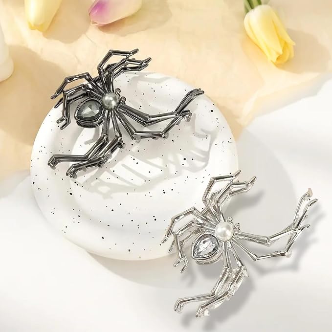 2 Pcs Halloween Hair Claw Clips for Women, Terror Spider Hair Clips, Black & Silver Metal Non-Slip Claw Clips, Gothic Large Hair Claw, Halloween Hair Accessories for Hair Styling, Decorations