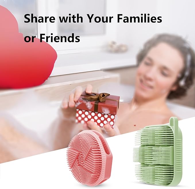 Silicone Shower Scrubber Women Men 2 Pcs Exfoliating Body Scrubber Exfoliator Scalp Non-Slip Hollow Hand Glove Loofah Alternative Deep Clean Wash Dual-Sided Durable Scrub Bath Essentials Pink Green