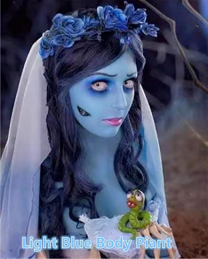 Go Ho Light Blue Face Body Paint(2.1 oz),Light Blue Makeup Water Based Face Paint and Body Paint for Airbrush Makeup Special FX, Cosplay, and Halloween Make up