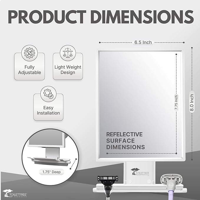 ToiletTree Products Fogless Shower Mirror for Shaving & Makeup - Adjustable - Anti-Fog Mirror with Squeegee