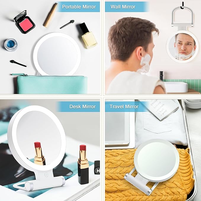 MIYADIVA 30X Magnifying Mirror with Light, Double Sided Makeup Mirror with Lights, Touch Switch Vanity Mirror with 3 Color, Adjustable Portable Travel Mirror