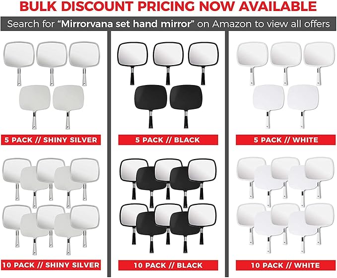 MIRRORVANA Professional Large Hand Mirror with Ergonomic Handle for Men & Women - Premium Handheld Haircut Mirrors for Barber and Salon - 9" x 13" (Elegant Silver Luxe Edition)