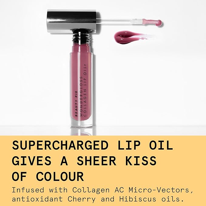 Beauty Pie Wondergloss Collagen Lip Oil + Plum Naked 0.13 fl oz – Hydrating, Plumping, Non‑Sticky Lip Oil Gloss Hybrid with Collagen AC Micro‑Vectors & Cherry Hibiscus Oils
