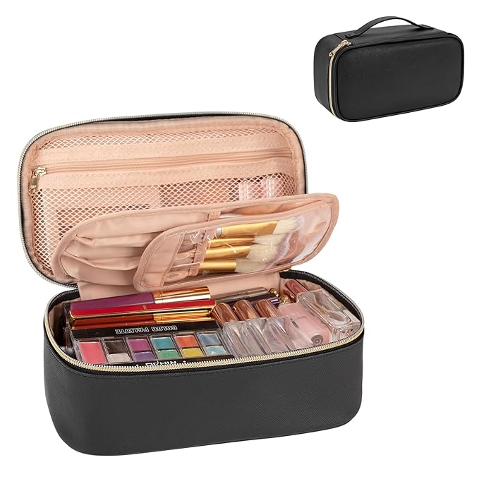 OCHEAL Small Cosmetic Bag,Portable Cute Travel Makeup Bag for Women and girls Makeup Brush Organizer cosmetics Pouch Bags-Black