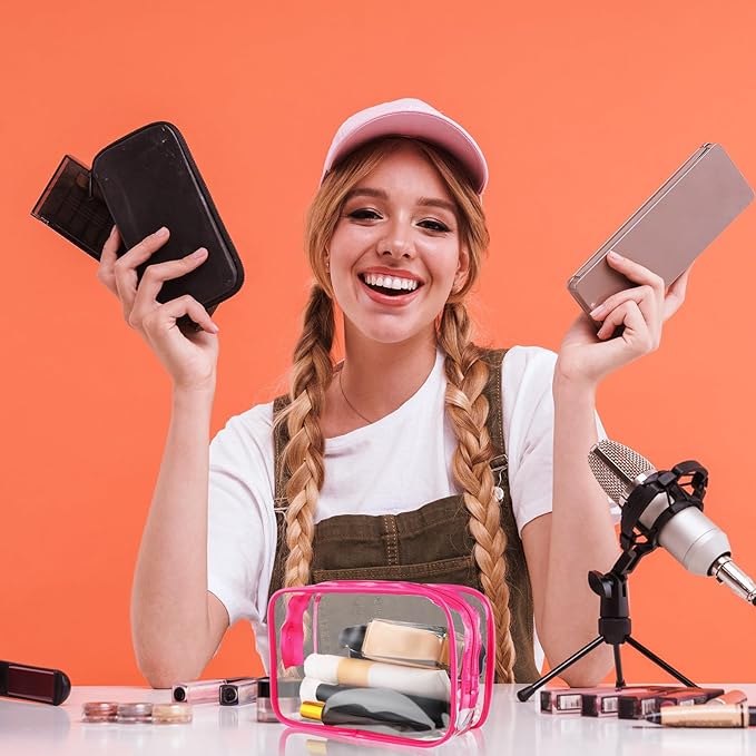 Weewooday 12 Pieces Clear Makeup Bags Cosmetic Storage Bags PVC Zipper Pouches Travel Waterproof Makeup Plastic Case for Women Organizing Toiletries Traveling Bathroom(Small,Rose Red)