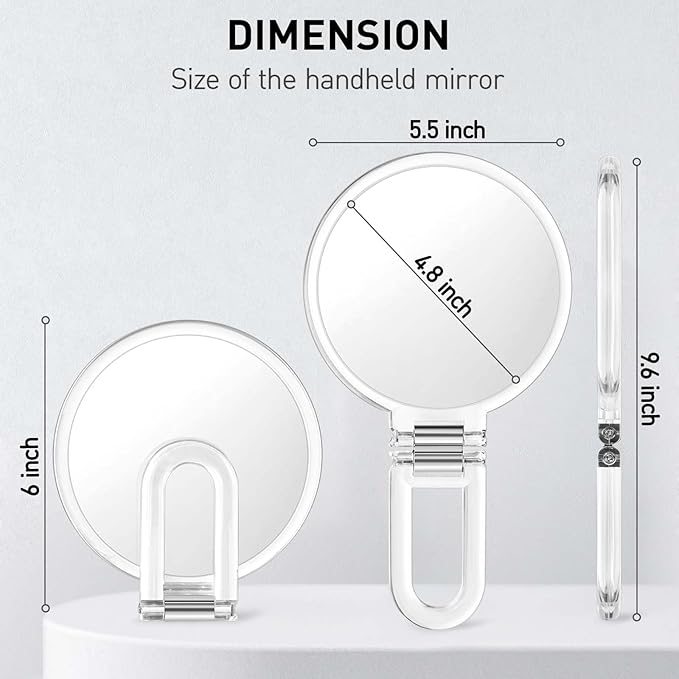 LFOYOU Magnifying Handheld Mirror Double Sided, 1X 15X Magnification Hand Mirror, Travel Folding Held Adjustable Rotation Pedestal Makeup Desk Vanity Mirror