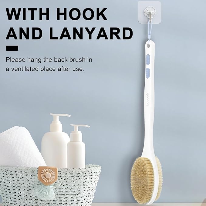 Back Scrubber, Back Scrubber for Shower, Bath Brush Long Handle for Shower with Double Sided Bristles for Wet or Dry Brushing (Blue)