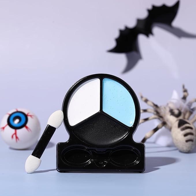 White Black Light Blue Face Body Paint with Applicator, Oil Based Face Painting Kit for Halloween Dead Bride, Blue Alien, Scary Doll Makeup, Cosplay, Costume, SFX Special Effect and Theme Parties