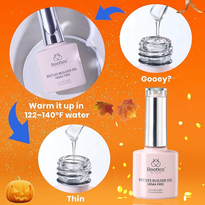 Beetles Builder Gel for Nails HEMA-Free,2 Colors 7 in 1 Clear & Nude Strengthener Gel for Building Nail Apex & Extension LED Lamp Cured Sensitive Nails Friendly for Beginners & DIY Fall Nails Salon