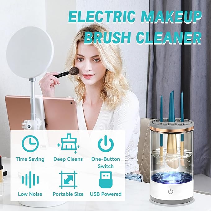Electric Makeup Brush Cleaner - Quick and Efficient Deep Cleaning for All Brush Types,Automatic Cosmetic Brush Cleaner Makeup Brush with Brush Clean Mat,Beauty Tool for Women Travel