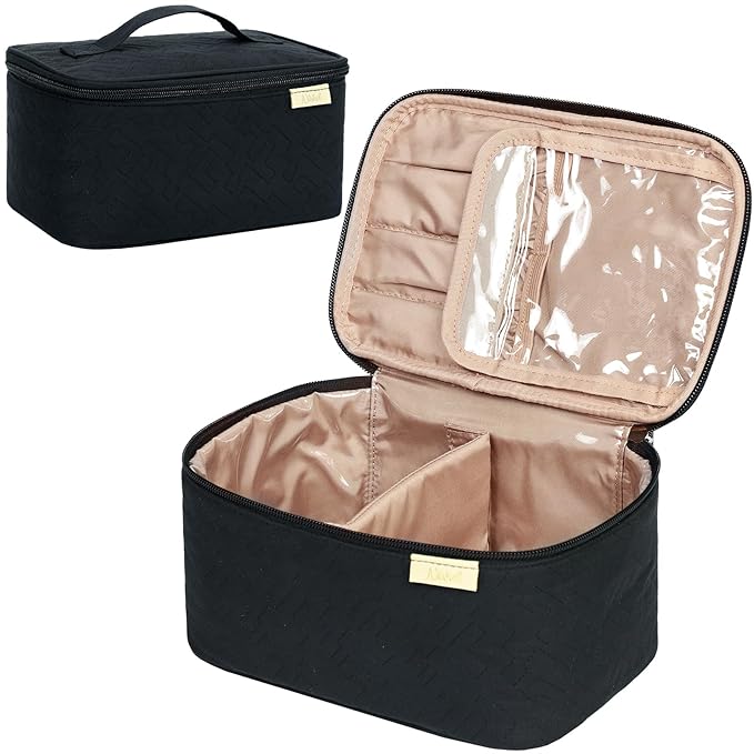 NISHEL Travel Makeup Bag Women, Cosmetic Organizer Case, Portable Essentials Case for Travel-Size Accessories Bottles, Brushes, and Skin Care Products, Black