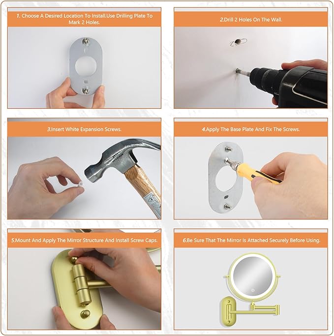 1X/20X Wall Mounted Makeup Mirror with Light, 8" Rechargeable Double-Sided Magnifying Mirror, Vanity Mirror Dimmable 3 Color Light, 360ยฐ Extension Rotation Foldable 14.5 Inch Arm for Bathroom