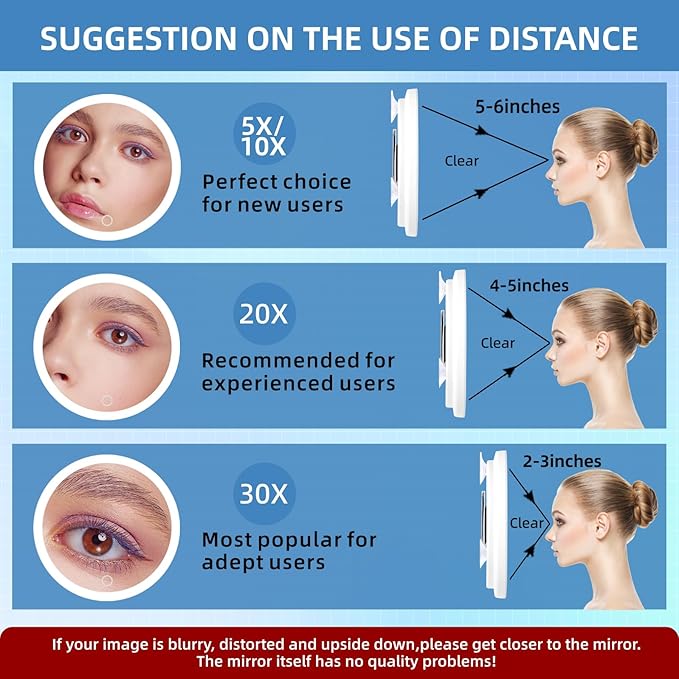 10X Magnifying Mirror with Lights, 6inch Makeup Magnifying Mirror 10X Lighted Magnification with Adjustable Stand & Suction Cups - for Detailed Makeup,Shaving,Blackhead Blemish Removal