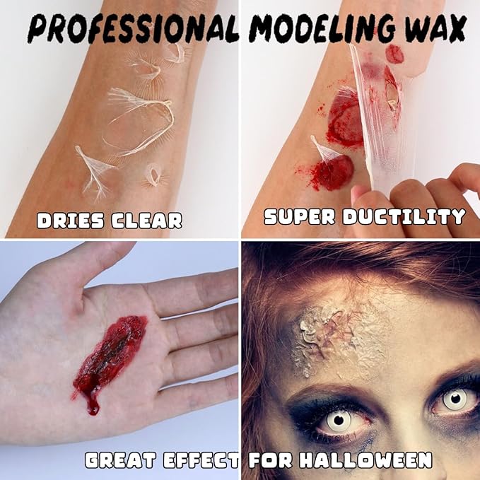 Bowitzki Halloween Makeup Set Special Effects Kit Cream Face Paint Water Based Liquid Latex Fake Blood Brush Sponges Body Painting SFX Zombie Vampire Monster Christmas Party