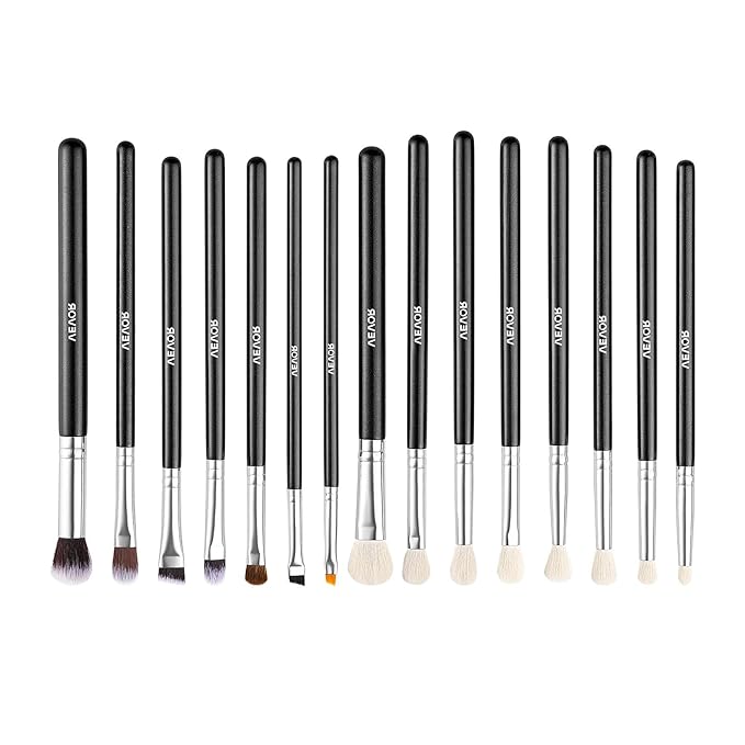 VEVOR 15-Piece Makeup Brush Set for Foundation Blending Eyeshadow, Professional Vegan Brushes with Soft Synthetic Bristles, Ergonomic Wood Handle & Aluminum Ferrule, Portable and Travel-Friendly