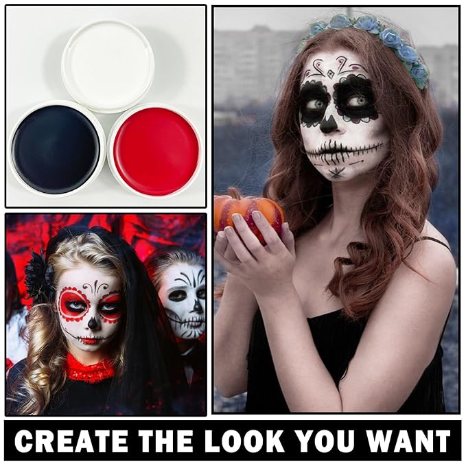 Black Face & Body Paint Palette - Oil Based Professional Makeup for Halloween, Clown, Stage, Zombie & Vampire