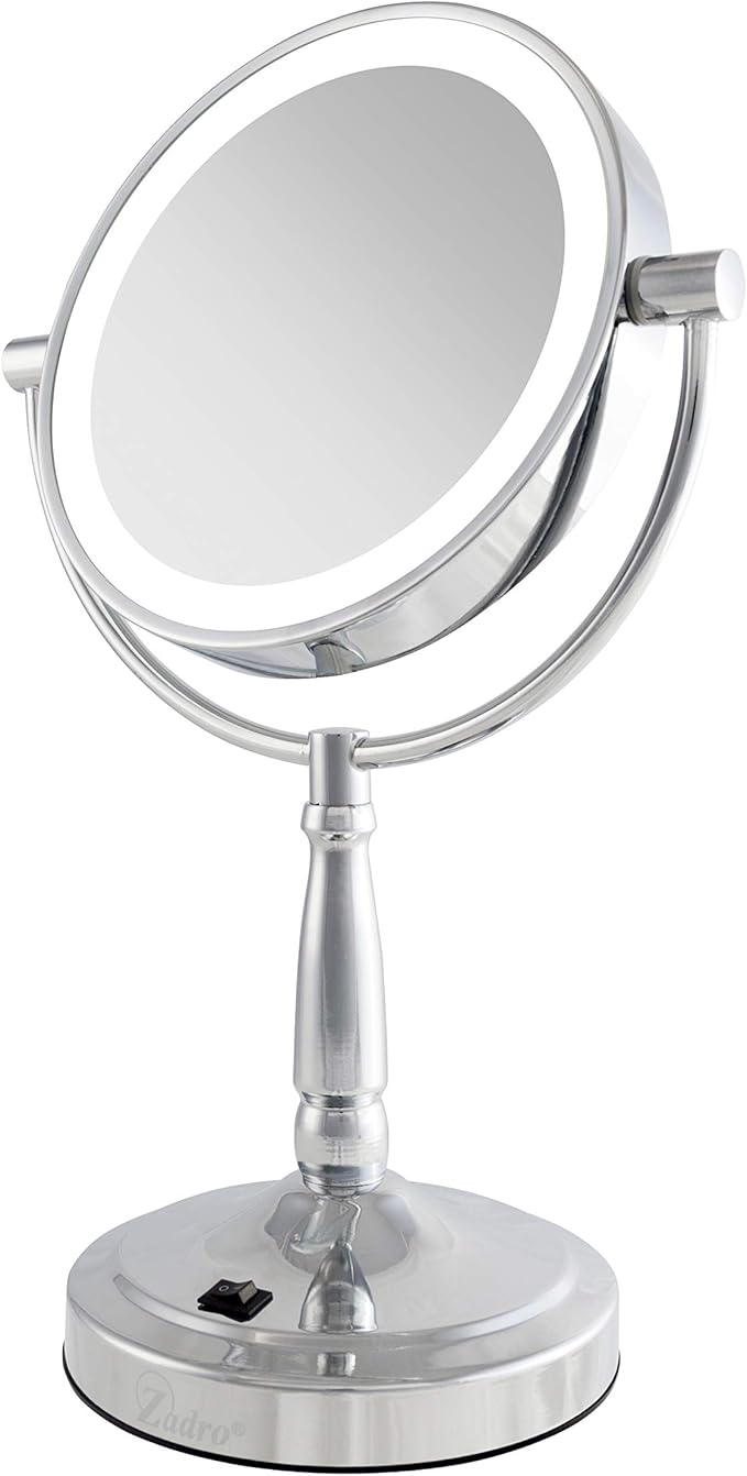 Zadro 9" Round LED Makeup Mirror with Lights and Magnification 5&10X/1X AA Battery Operated Swivel Lighted Makeup Mirror