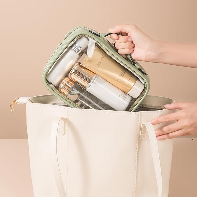 Veki Transparent Makeup Bag Travel Cosmetic Bags Case Waterproof Toiletries Bag Large Capacity Open Storage Bags Organizer With Zipper, Portable Make Up Organizer for Women and Girls