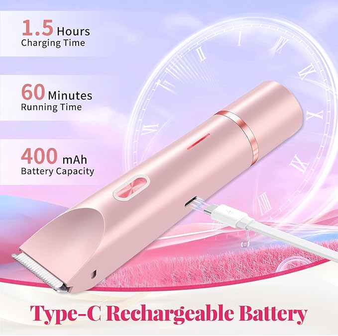 Bikini Trimmer for Women, 2 in 1 Dual Head Painless Electric Razors for Women, Dermave Bikini Shaver, Wet and Dry Waterproof Glow Aura Womens Shaver for Face, Legs, Underarm (Pink)