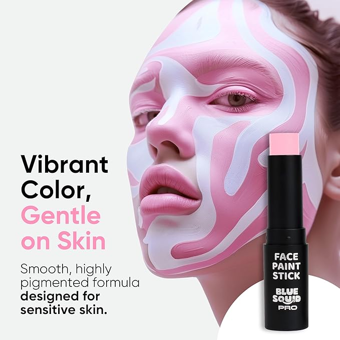 Blue Squid PRO Pastel Pink Face Paint Stick - Waterproof Body Paint for Adults & Kids Pink Eye Black Baseball, Eyeblack Softball -Hypoallergenic TwistUp NonToxic Makeup Stick for Cosplay, Sports & SFX