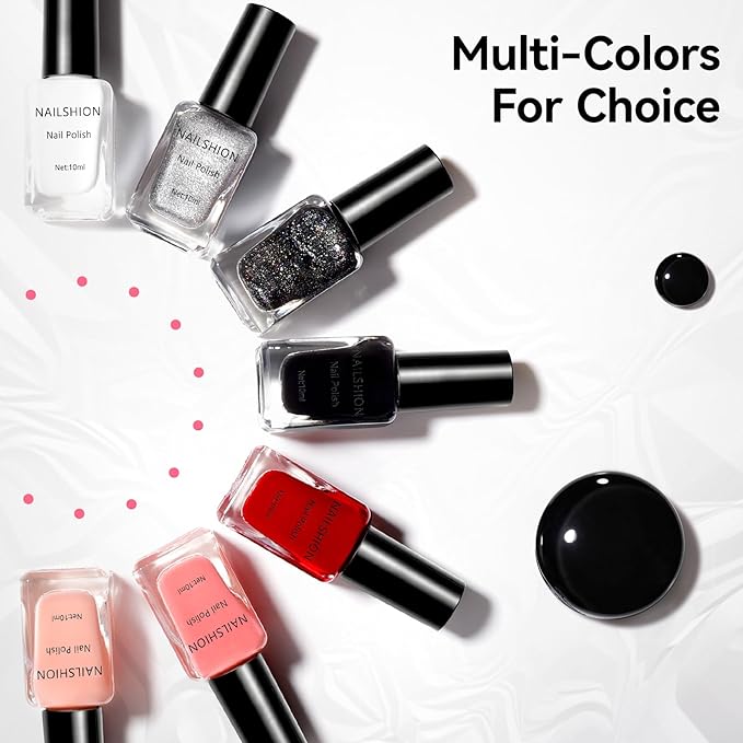 Black Nail Polish French Nail Art Shiny Class Black Nail Strengthening 9-Free Vegan Rich in Castor Oil Fast Air Dry Classic Toe Fingernail Polish Non-gel DIY at Home Gift for Girls Women