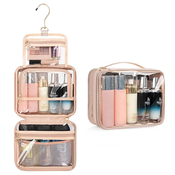 CUBETASTIC Toiletry Bag for Women, Clear Hanging Travel Toiletries Bag, Portable Makeup Bag Transparent Cosmetic Case with Handle, Traveling Make Up Organizer