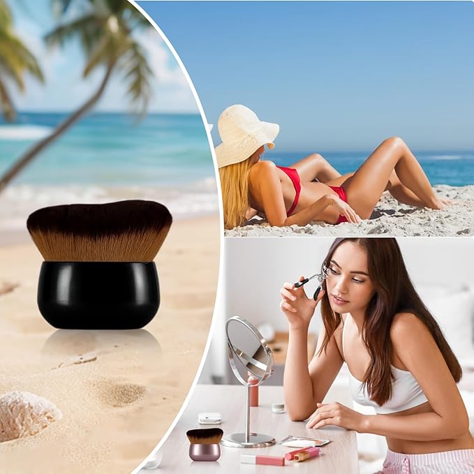 Extra-Large 75mm Body Makeup Brush Vegan Synthetic Bristles for Streak-Free Self Tanner, Bronzer & Foundation, Wet/Dry Use, Oval Face & Back Application–Black