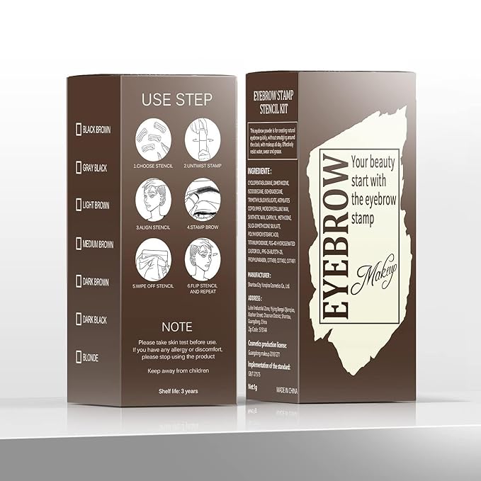 Eyebrow Stamp Stencil Kit - Eyebrow Powder and Eyebrow Stencils for Shaping with Eyebrow Brush, Long-Lasting Waterproof Brow Shaping Kit with 24 Reusable Thin & Thick Eyebrow Stencils (Medium Brown)