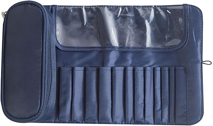 Makeup Brush Bag, Travel Makeup Brush Case Makeup Brush Holder Organizer Cosmetic Bag Portable Roll Up Brush Storage Bag for Makeup Brushes and Cosmetic Essentials (Dark Blue)