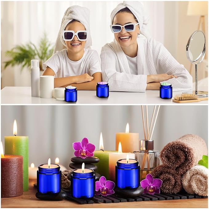 Norme 24 Pcs 4 oz Glass Jars with Lids Leakproof Round Airtight Empty Cosmetic Jars with Inner Liners Lid for Storing Lotions Powder Ointments Candle Making Tins (Blue,Black)