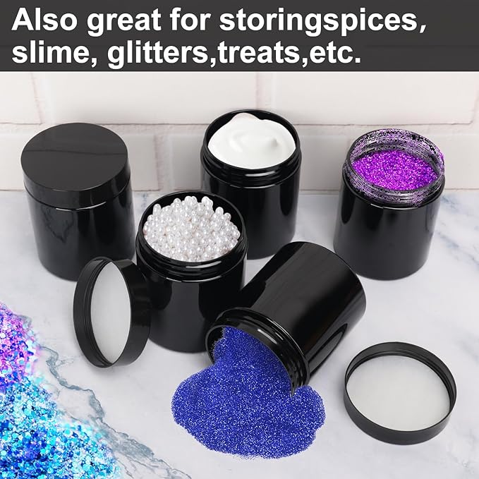 30 Packs 8.8oz (250 ml) Black Plastic Jars with Lids, Cosmetic Containers jars with Wide-Mouth for slime, beads, rhinestones, sequins Cosmetics, Lotion, Cream, Ointments and More by KUKLIPJIM.
