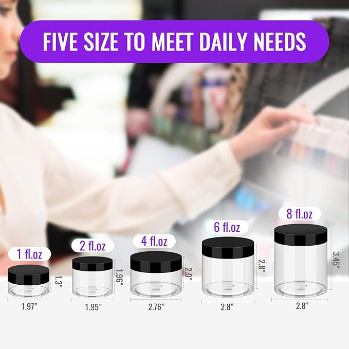 2 oz Plastic Jars with Lids 48Pack,Empty Small Plastic Jars with Lids for Storage, Round Clear for Cream,Lotion,Powder,Ointment(2fl.oz,set of 48)