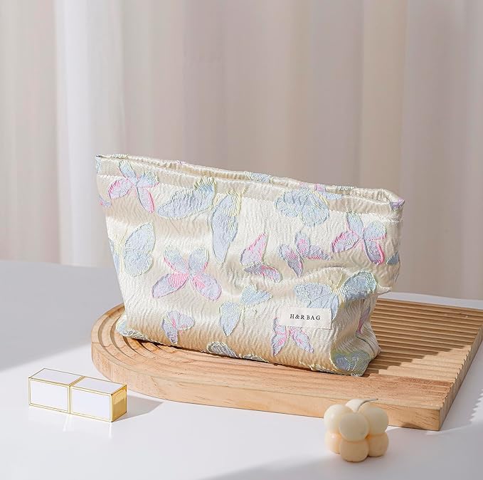 2 Pcs Makeup Bags, Large Cosmetic Bag Travel Toiletry Bag Organizer for Women, Embroidery Craft, Floral Makeup Bag Small Cosmetic Pouch Purse with Zipper Gifts for Girls Teen