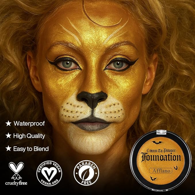 Gold Face Body Paint, Highly Pigmented Cream to Powder Metallic Gold Face Painting for Kids & Adults, Pro Non Toxic Shimmer Fine Powder & Highlighter Makeup for Halloween Cosplay, Art, Theater, Stage