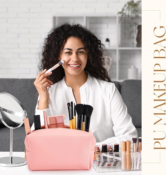 Kigeli 15 Pcs Aesthetic Makeup Bags PU Leather Cosmetic Pouches Waterproof Plain Toiletry Bags Makeup Pouches Bulk for Women Party Gift Travel Storage Organizer(Vivid Color)