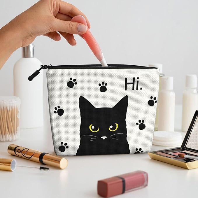 MOLAIGIN Cute Black Cat Cosmetic Bag For Women, Travel Makeup Bag, Toiletry Zipper Bag, Large Capacity Aesthetic Cases