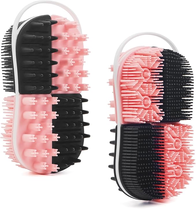 2 in 1 Silicone Body Hair Scrubber Upgraded Bristles Exfoliator Massage Shower Bathing Bath Women Brush Scrubbers for All Skin Body Wash (1pc Black + Pink)