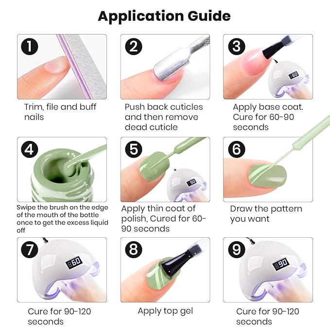 RARJSM Nail Art Liner Gel Nail Polish,Pastel Green Spring Summer Colors Pigment Gel Art Paint for Swirl Nails Painting Design Detailing Built in Thin Sharp Nail Brush Soak off Curing Required 8ml