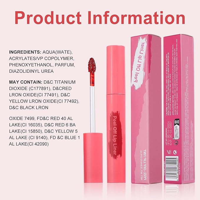 Lip Stain - Peel Off Lip Stain, Long Lasting Lip Liner with Matte Finish, Waterproof, Transfer-proof, Highly Pigmented Color (#05 Mauve)