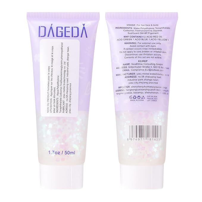 DAGEDA Body Glitter Gel, Face Glitters Body Gel Sequins Shimmer Liquid Eyeshadow, Chunky Glitter for Face Hair Nails, Holographic Cosmetic Laser Powder Festival Glitter Makeup 1.7oz (Lake Blue)