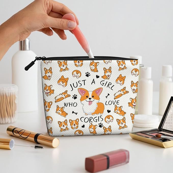 MOLAIGIN Just A Girl Who Love Crogis Cute Crogi Cosmetic Bag For Women, Travel Makeup Bag, Toiletry Zipper Bag, Large Capacity Aesthetic Cases