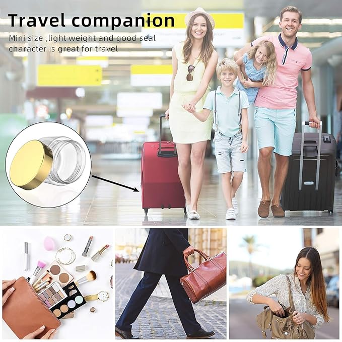 Patelai 4 Pieces Round Wide-mouth Leak Proof Plastic Container Jars with Lids for Travel Storage Makeup Beauty Products Face Creams Oils Salves Ointments DIY Making(2 Ounce,Gold)