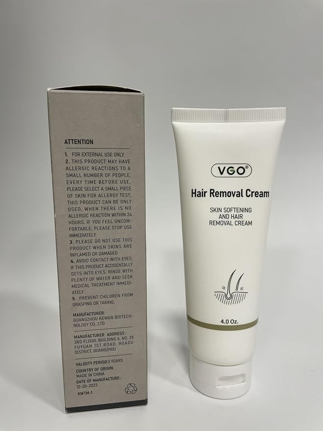 VGO Painless Hair Removal Lotion for Women & Men - For Unwanted Hair, All Skin Types, White, 4.02 oz